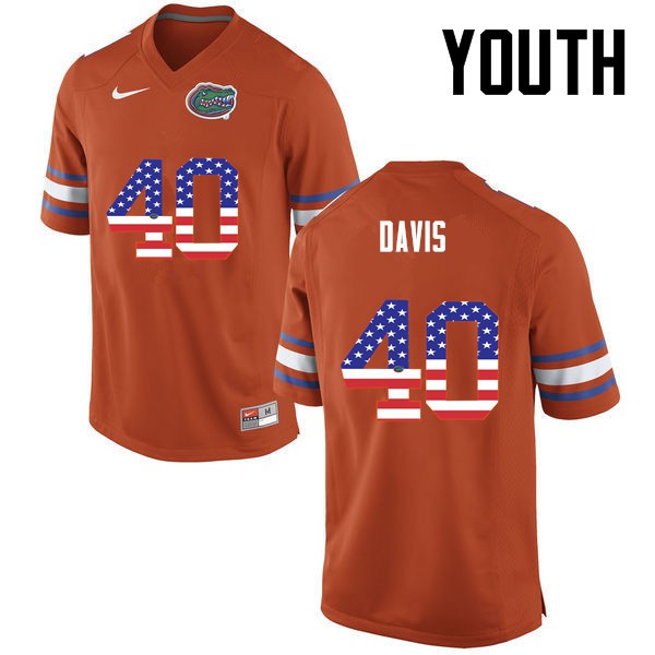 Florida Gators Youth #40 Jarrad Davis College Football Jersey USA Flag Fashion Orange